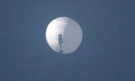 A suspected Chinese spy balloon seen flying in the sky over Billings, Montana.