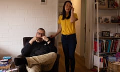 Kelly Eng and her partner in their apartment