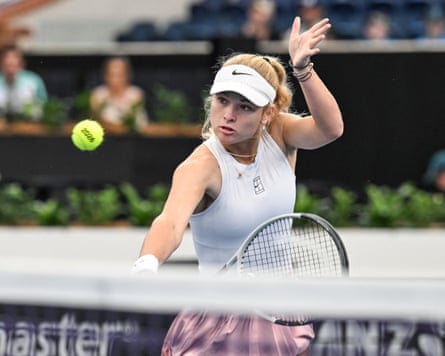 Emerson Jones hits a return during the 2026 Adelaide International Tennis Tournament.