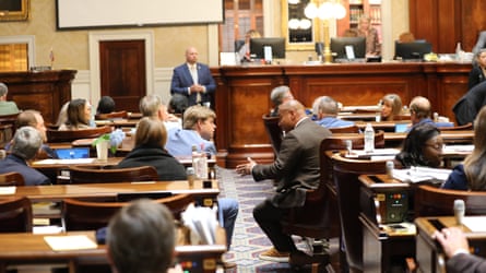 Lawmakers during a redistricting debate in a legislative chamber