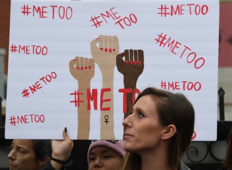 Victims of sexual harassment, assault and abuse and their supporters protest during a MeToo march in Hollywood on November 12, 2017