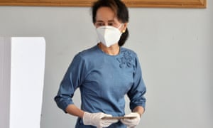Aung San Suu Kyi casts an advance vote at a polling station in Naypyidaw, Myanmar, in the run-up to the country’s second general election since the end of full military rule.