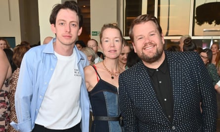 (Left to right) The stars of The Constituent, Zachary Hart, Anna Maxwell Martin and James Corden.
