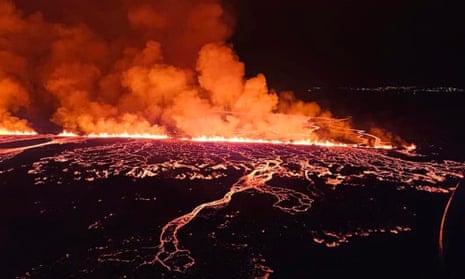Aerial footage shows Icelandic volcano erupting – video