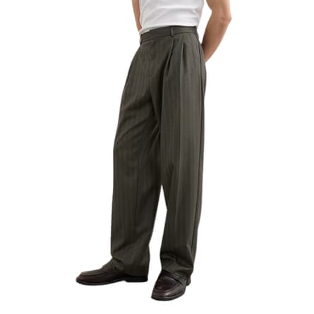 Topman Wide leg herringbone stripe trouser in charcoal