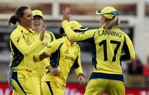 Ashleigh Gardner celebrates taking Poonam Raut for 14.