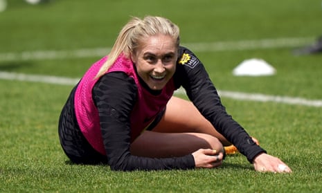Steph Houghton enjoys a training session with the England squad at St George’s Park.