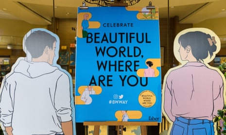 Cardboard cut-outs at the Beautiful World, Where Are You book launch