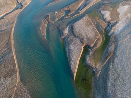 An aerial view of a river