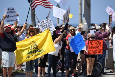 Demonstrators protest against California’s stay-at-home order.