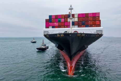 A cargo ship sailing into the port in Qingdao, in China's eastern Shandong province, on Monday.