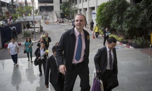 Andy Hall arrives at court in Bangkok. 