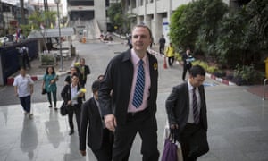 Andy Hall arrives at court in Bangkok.