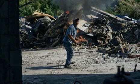 A local resident standing in the aftermath of a Russian strike near his home in Kramatorsk, Donetsk region.