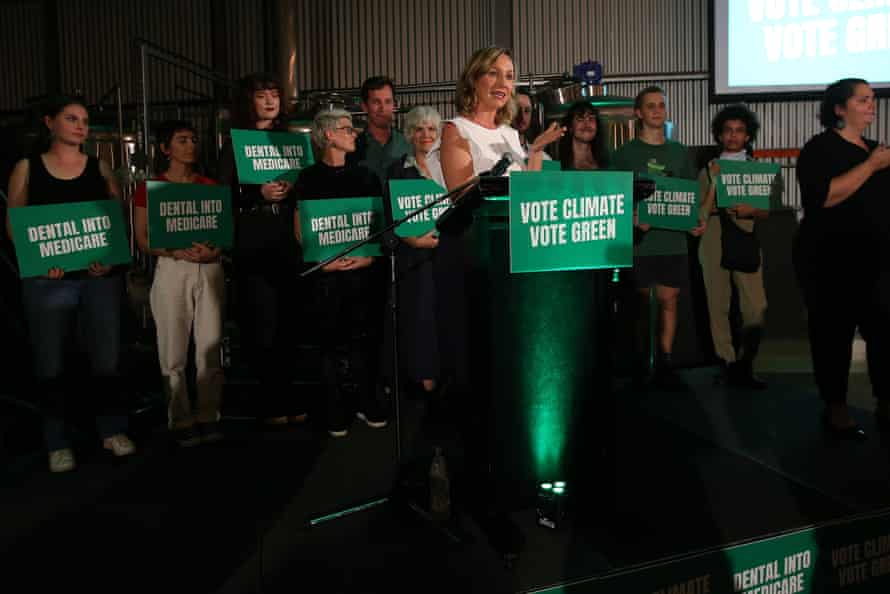 Greens Senator Larissa Waters speaks during the Australian Greens national campaign launch in Brisbane on Monday.