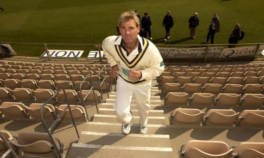 Shane Warne climbs the steps of Hampshire’s Rose Bowl where he played for eight years and was a hugely popular captain from 2005 to 2007