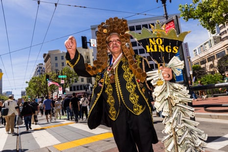 Former costume designer Miguel Guiterrez Ramsey dons a king outfit in San Francisco.