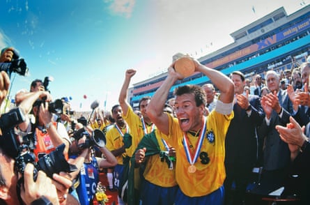 Brazil players celebrate their 1994 World Cup win.
