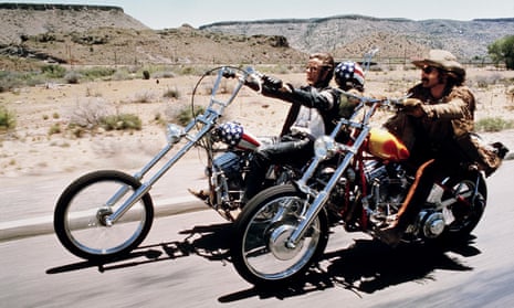 Lookin’ for adventure … Peter Fonda and Dennis Hopper head out on the highway in the 1969 film Easy Rider. 