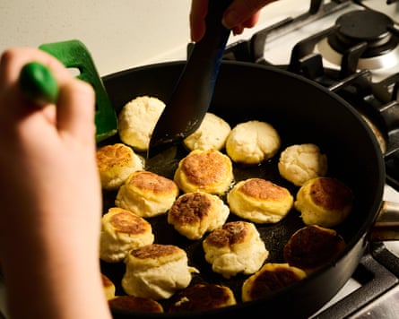 Savoury pancakes in a pan
