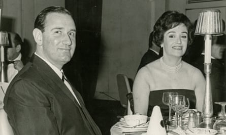 A black and white image of Jonathan Maitland’s father and his mother sitting together at a table in a restaurant