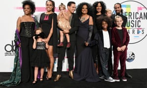 (L-R) Rhonda Ross Kendrick, Callaway Lane, Chudney Ross, Evan Ross, Jagger Snow Ross, Diana Ross, host Tracee Ellis Ross, Raif-Henok Emmanuel Kendrick, Indigo Naess, Ross Naess, and Bronx Wentz pose in the press room during the 2017 American Music Awards at Microsoft Theater on November 19, 2017 in Los Angeles, California