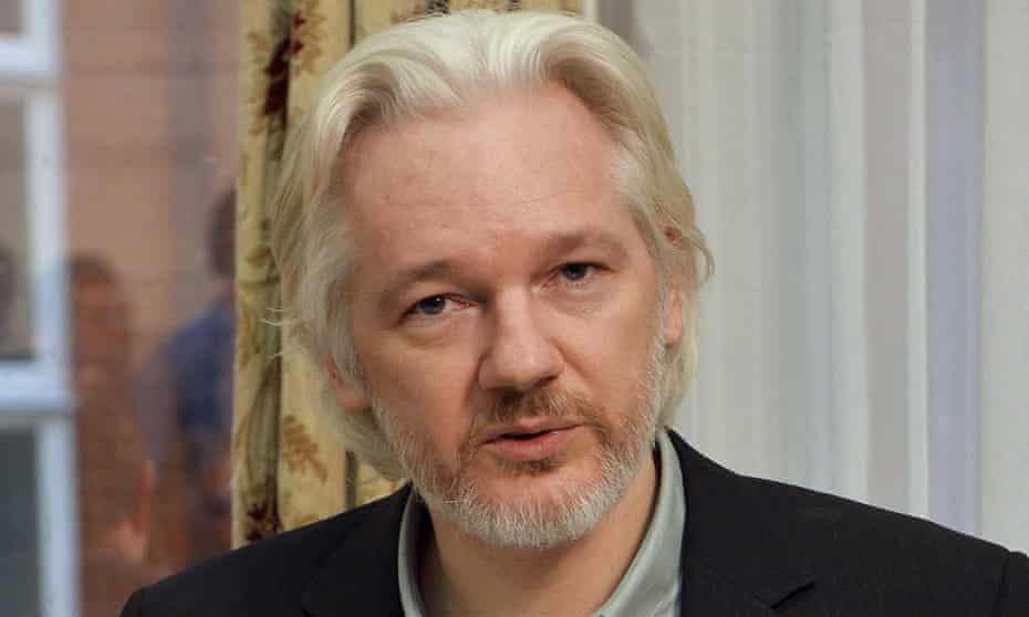 Julian Assange during a news conference at the Ecuadorian embassy in London in August 2014