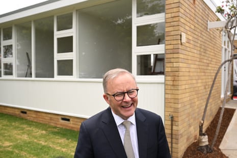 Prime minister, Anthony Albanese, outside former prime minister Gough Whitlam’s restored home in the Sydney suburb of Cabramatta, during a dedication ceremony on the 50th anniversary of Whitlam’s election.