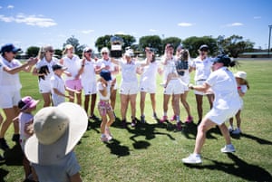 Yetman Yabettes players celebrate their win of the Senior Women’s grand final cricket match against Yagaburne in Goondiwindi, Queensland on 9 March. The number of women playing cricket in the bush has grown by 34% in the last five years.