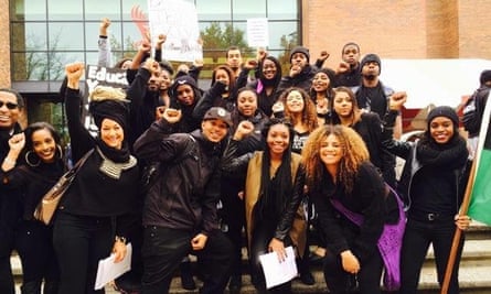 Dolezal leading a Black Lives Matter rally with students in 2014