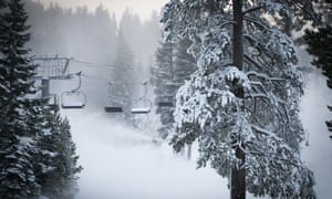 Alpine Meadows ski resort at Alpine Meadows, California, during the first snowfall on Sunday, November 8, 2020.
