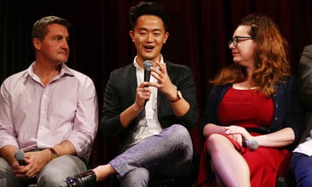Rodney Croome and the writers Benjamin Law and Van Badham at Guardian Australia’s Marriage Equality: Why Knot? event in Redfern in March