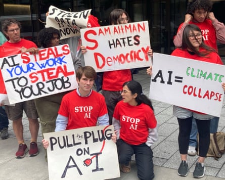 A ‘Stop AI’ protest outside the offices of OpenAI in San Francisco