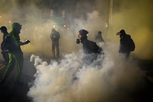 Protesters let off flares