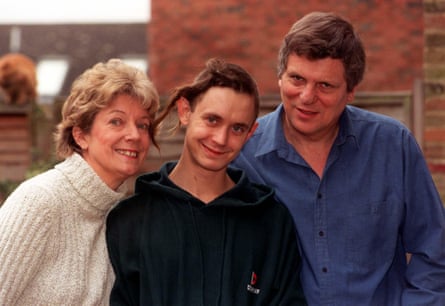 Hooper with his parents, Jill and Peter, at the Buckinghamshire home in 1997.