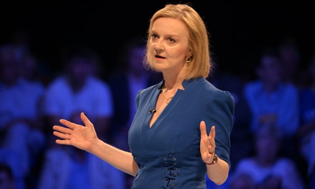 Liz Truss speaking at a Tory members’ hustings in Exeter on Monday