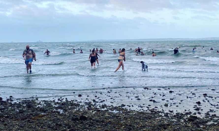 Win, win … the Gosport group enjoy an early splash after a walk.