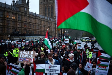 Pro-Palestinian protesters outside parliament this afternoon.