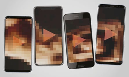 smartphones showing pixellated sexual images