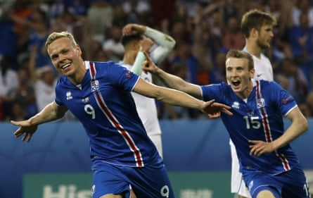 Iceland’s Kolbeinn Sigthorsson celebrates after scoring.