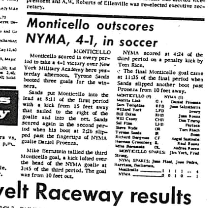 Newspaper clipping of an old NYMA game listing “Don Trump” among the team