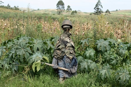 The likeness of a Congolese soldier stands in a field near the village of Tche in Congo’s north-eastern Ituri province in mid-February. With few government forces in the area, villagers from the Hema community erected the likeness in the hopes of warding off armed members of the Cooperative for the Development of Congo (Codeco), an armed political-religious sect drawn from the Lendu ethnic group that has been blamed for a wave of killings in the province over the past two years.