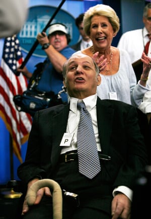James Brady, former White House press secretary, shown with his wife Sarah on 16 June 2009, became a gun control activist after the assassination attempt.