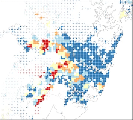 Heat-health risk index map of Sydney, provided by the Australian Climate Service