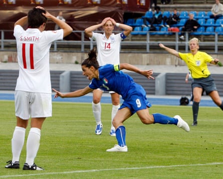 Patrizia Panico celebrates after scoring for Italy against England at Euro 2009.
