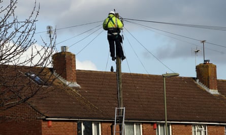 A BT Openreach engineer working on telephone lines