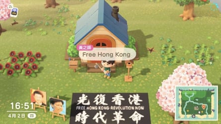 A screenshot of Hong Kong protest on Animal Crossing: New Horizon tweeted by Joshua Wong.