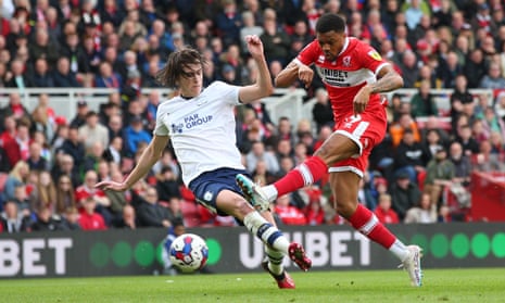 Chuba Akpom scores Boro's first goal against Preston.