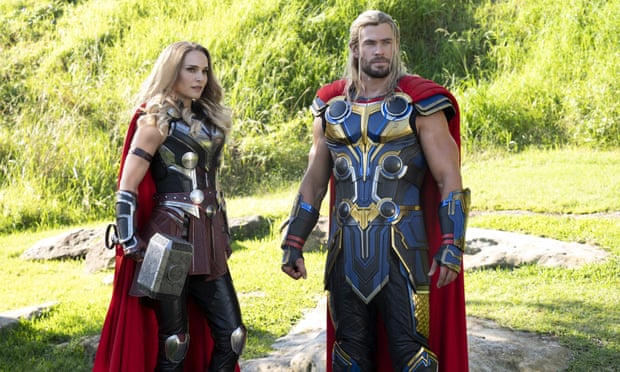Natalie Portman, left, and Chris Hemsworth in Thor: Love and Thunder