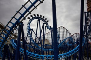 Blackpool, UK. Blackpool Pleasure Beach staff testing rides before the reopening of theme parks on Monday 12 April